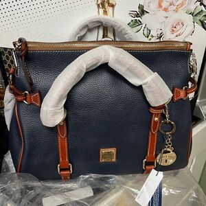 Dooney & Bourke Midnight Blue Pebbled Double Handles SatchelShoulder Bag -New